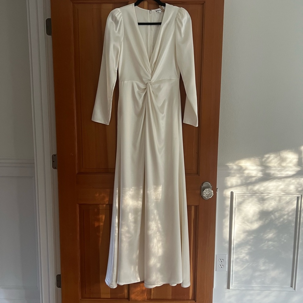 Reformation Dress Delphi Silk Slit Long-Sleeve Wedding Maxi Ivory 2 - Picture 6 of 15